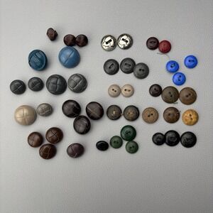 Vintage Casein Button Lot w/ Silver Metal — Veined Patina 1930s–50s Mix Set